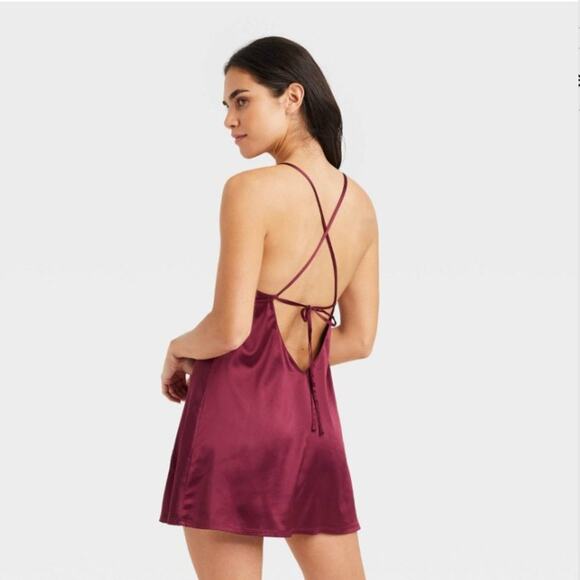 NWT Auden Burgundy Silk-Style Slip Dress Night Sleepwear Matching G-String Thong - Picture 12 of 12